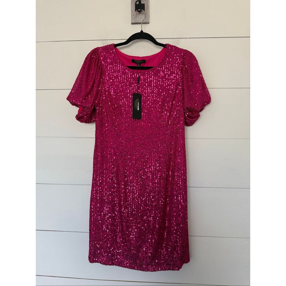 Ellen Weaver Women’s Small Pink Sequin Puff Sleeve Mini Dress New